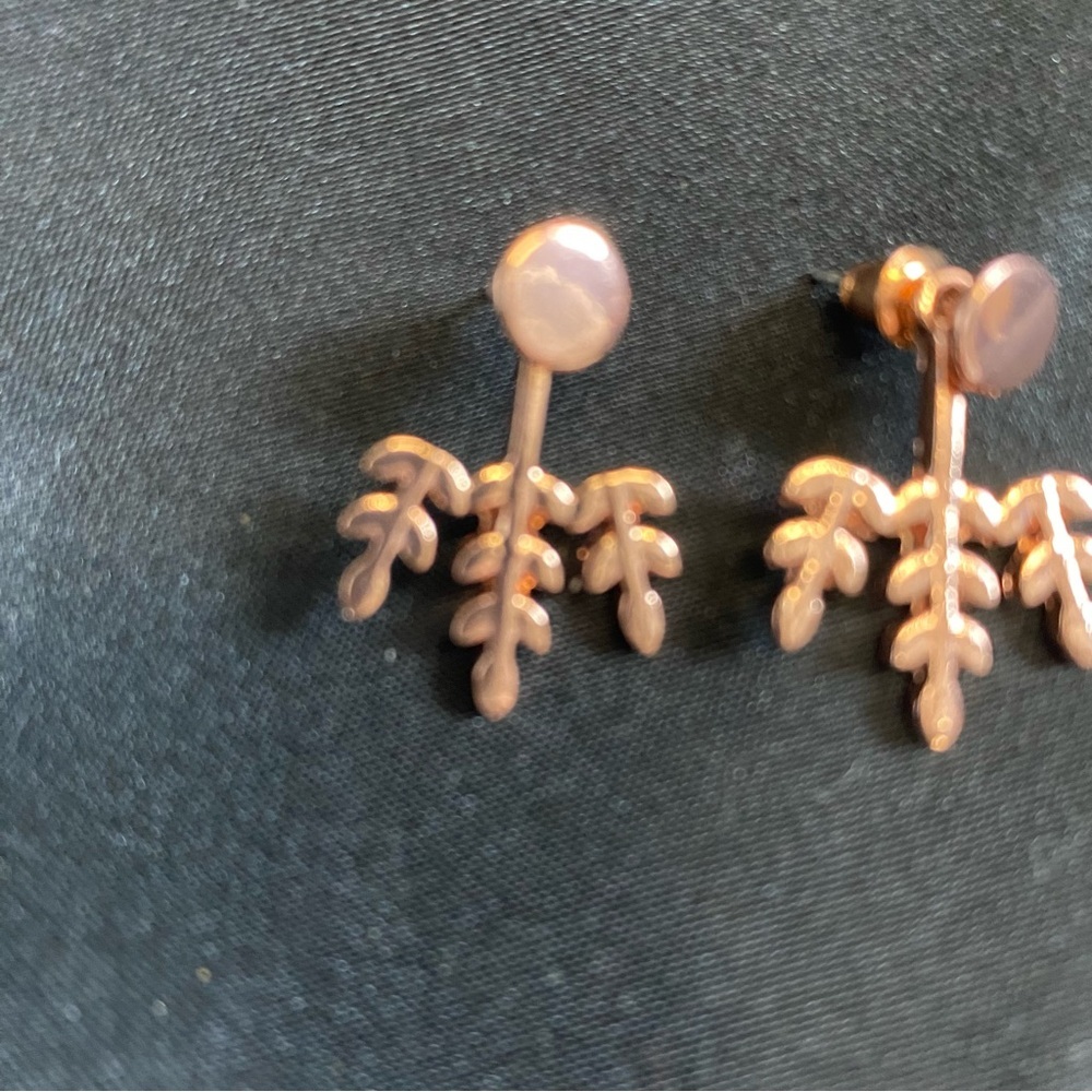 Rose Gold Leaf Jacket Earrings - Picture 2 of 3